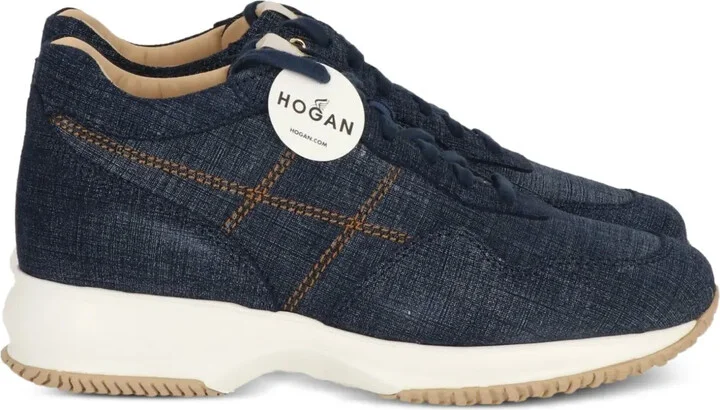 Denim-Textured Lace-Up Sneakers