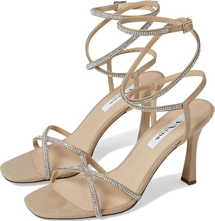 Denise Sandals Women's US 9 Alamo Tan Spool Heel Square Toe Strappy ZPO41