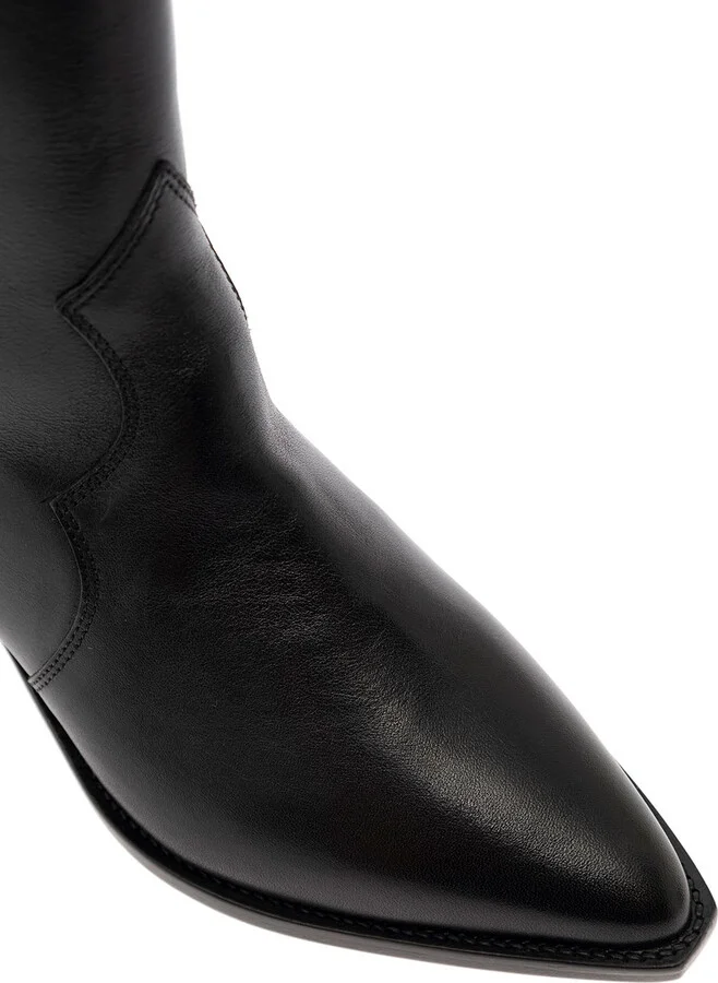 'denvee' Black Knee-high Boots With Medium Block Heel In Leather Woman - Image 4
