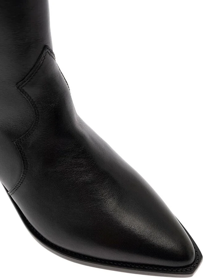 'Denvee' Black Knee-High Boots With Medium Block Heel In Leather Woman - Image 4