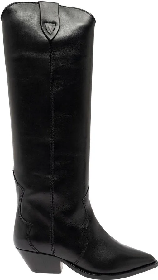 'Denvee' Black Knee-High Boots With Medium Block Heel In Leather Woman