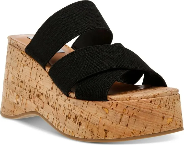 Deo Sandals Womens US 5.5 Black Platform Slip On Wedge Heel GBNC659
