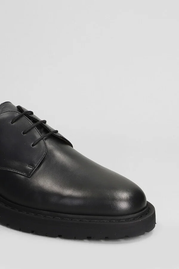Derby Lace Up Shoes In Black Leather - Image 5