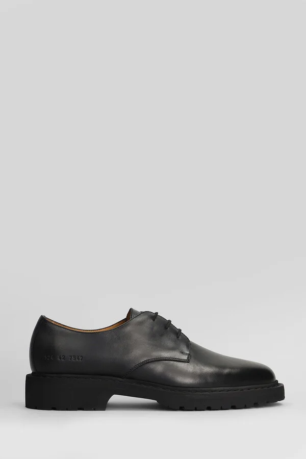 Derby Lace Up Shoes In Black Leather