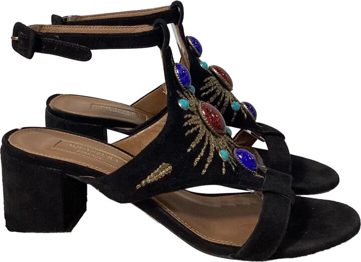 Desert Sun Embellished Sandal Heels in Black Suede