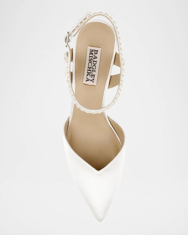 Destinee Pearly Pointed Satin Pumps - Image 6