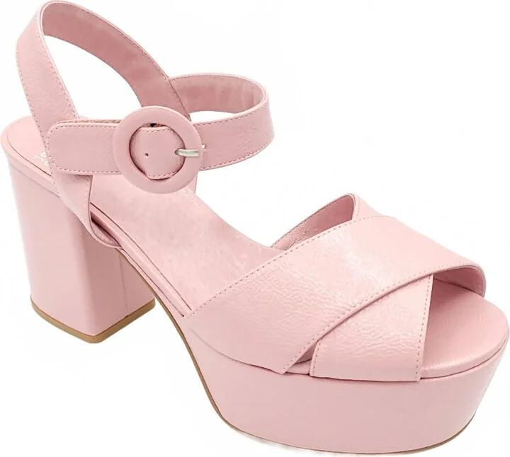 Determined Platform Heel In Dusty Pink Crinkle Patent