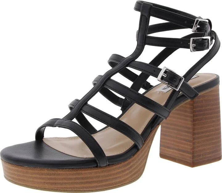 Devin Womens Strappy Faux Leather Block Heel