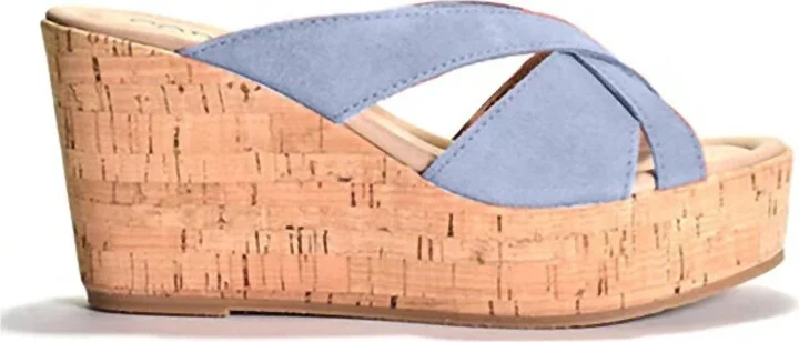 Devon Platform Wedge Sandal In Avio Suede
