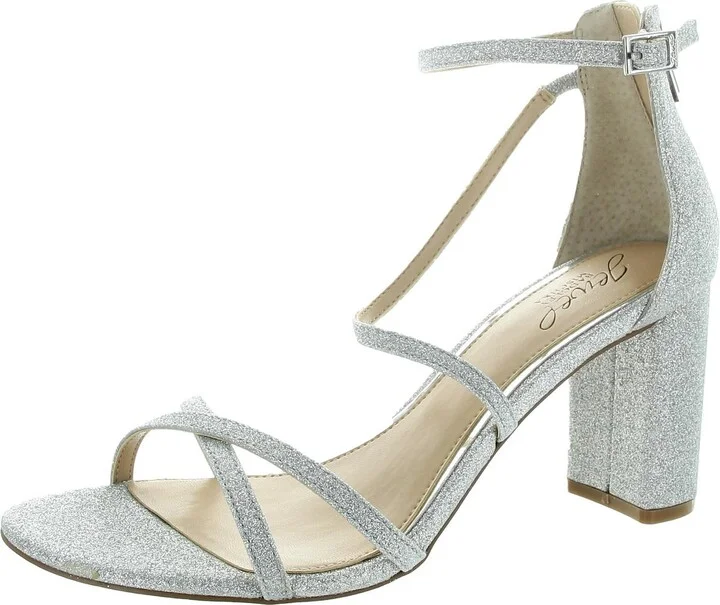 Devorah Womens Glitter Ankle Strap Block Heels