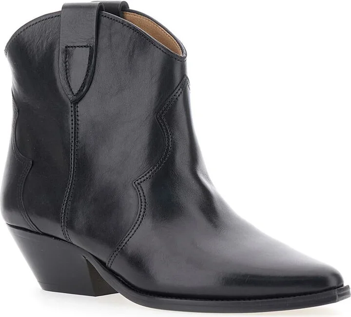 'Dewina' Black Slip-On Ankle Boots With Low Block Heel In Leather Woman - Image 2
