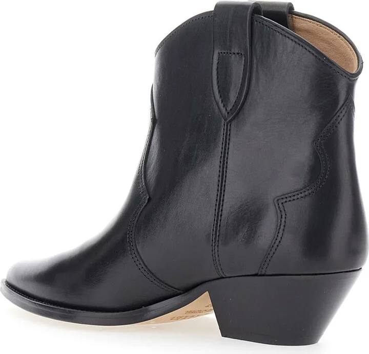 'Dewina' Black Slip-On Ankle Boots With Low Block Heel In Leather Woman - Image 3