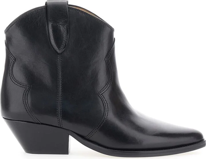 'Dewina' Black Slip-On Ankle Boots With Low Block Heel In Leather Woman