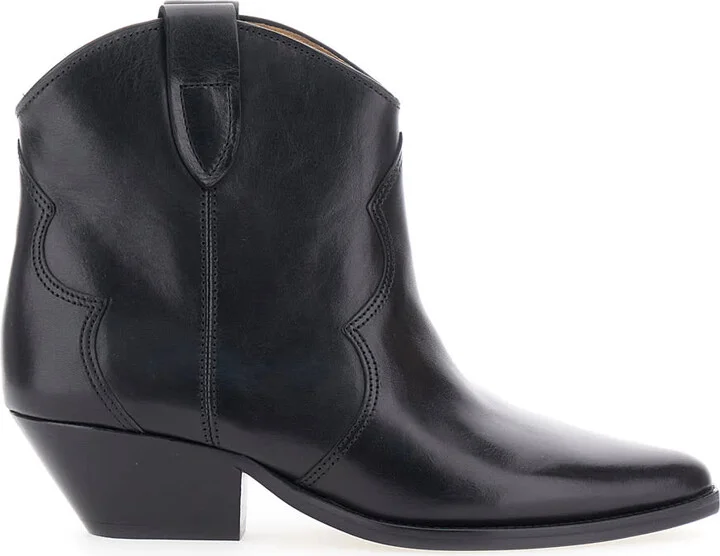 'dewina' Black Slip-on Ankle Boots With Low Block Heel In Leather Woman