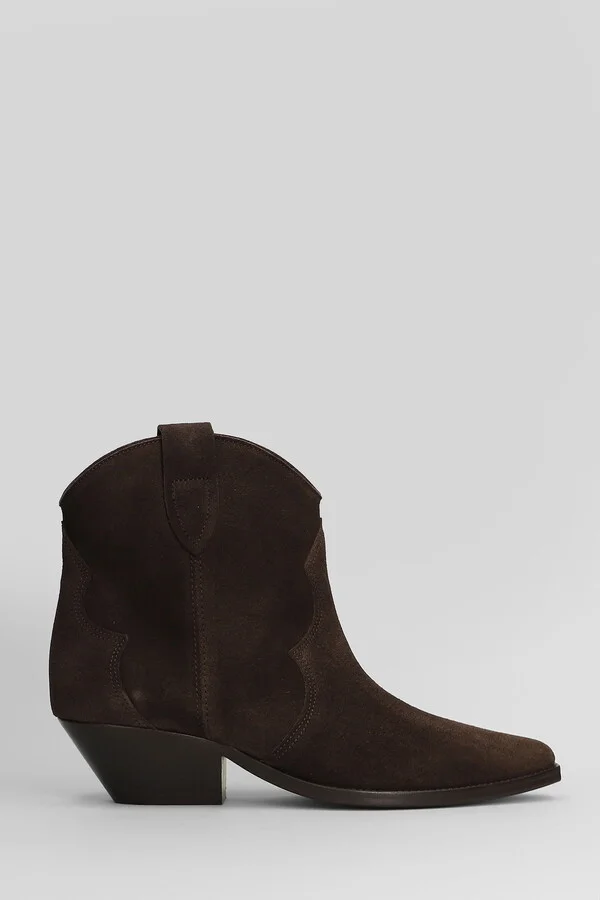 Dewina Texan Ankle Boots In Brown Suede