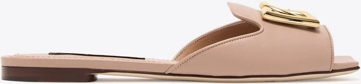 DG Logo Calf Leather Flat Sandals