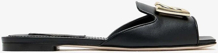 DG Logo Calf Leather Flat Sandals