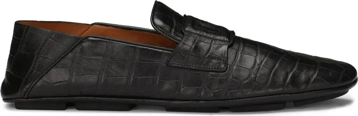 DG logo embossed-crocodile leather loafers