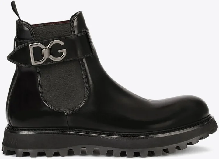 DG Logo Leather Ankle Boots