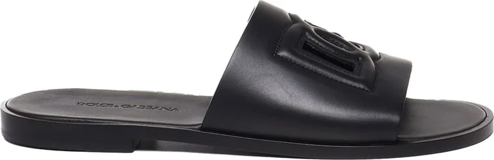 Dg Logo Leather Slides