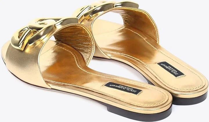 DG Logo Metallic Leather Flat Sandals - Image 2
