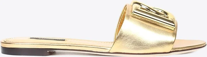 DG Logo Metallic Leather Flat Sandals