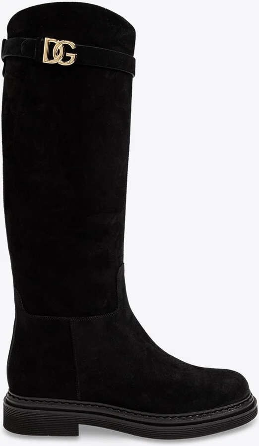DG Logo Suede Knee-High Boots
