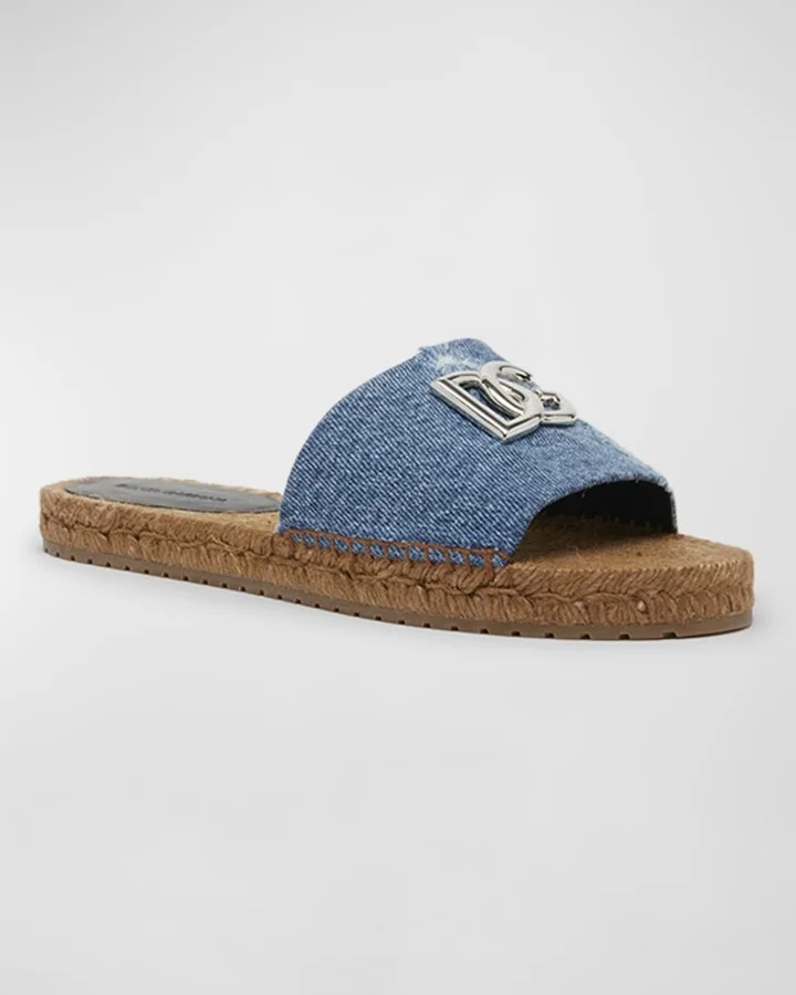 DG Medallion Denim Flat Espadrille Sandals - Image 3