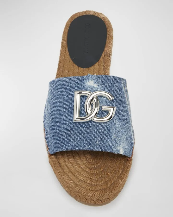 DG Medallion Denim Flat Espadrille Sandals - Image 5