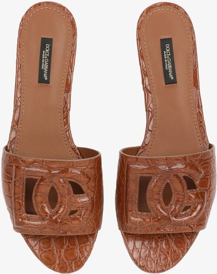 DG Millenials Fianchi Coco Crocodile Leather Slides - Image 2