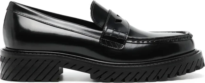 Diag-stripe leather loafers