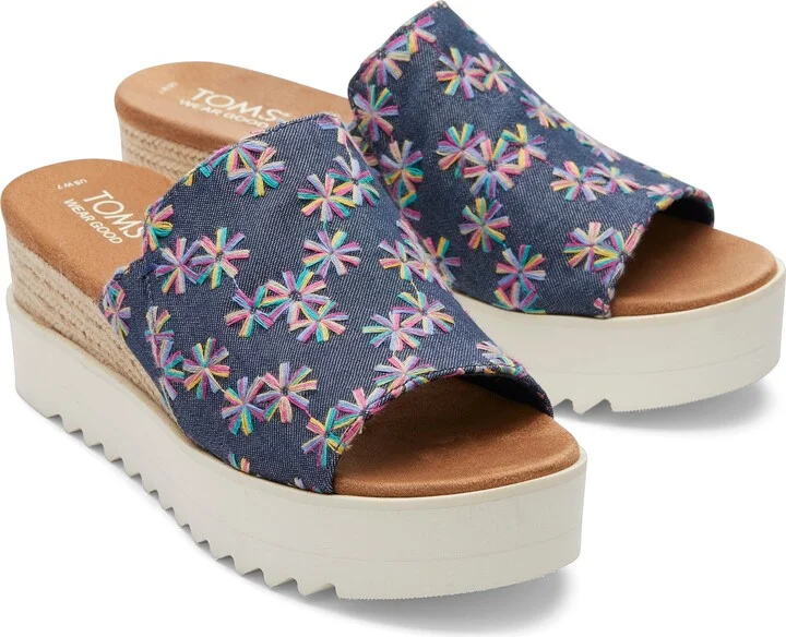 Diana Mule Blue Embroidered Floral Sandal - Image 3