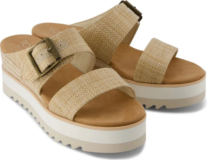 Diana Mule Buckle Wedge Sandal Almond Raffia - Image 4