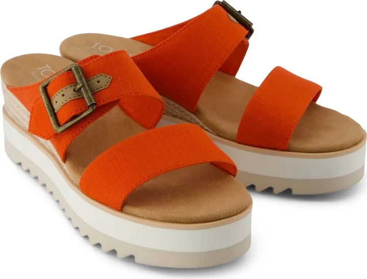 Diana Mule Buckle Wedge Sandal Flame Slubby Woven - Image 4