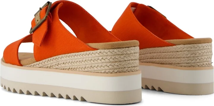 Diana Mule Buckle Wedge Sandal Flame Slubby Woven - Image 5
