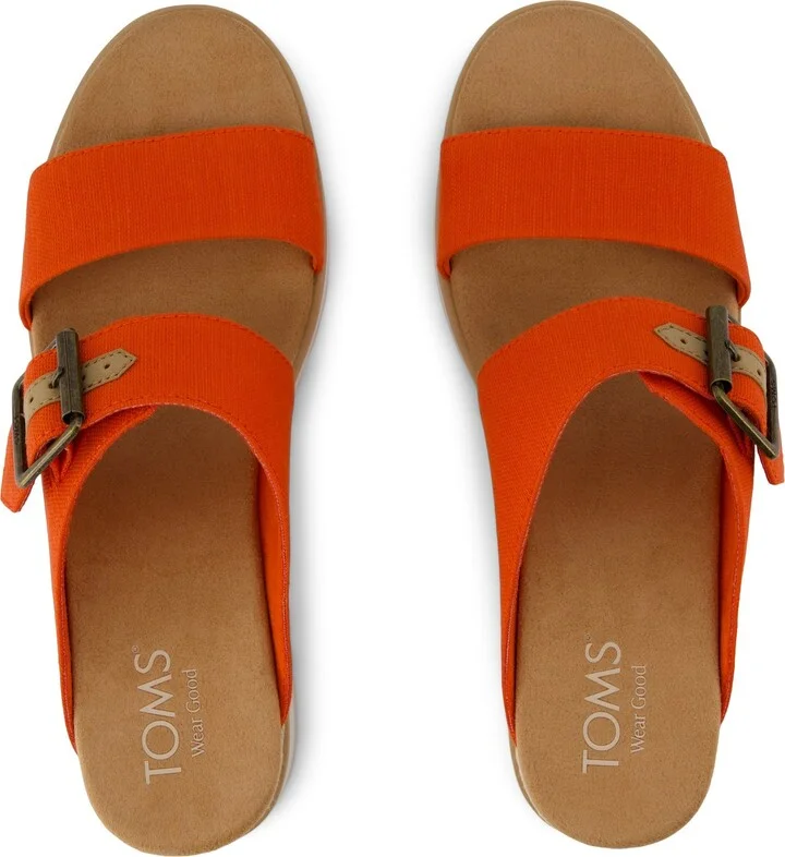 Diana Mule Buckle Wedge Sandal Flame Slubby Woven - Image 6