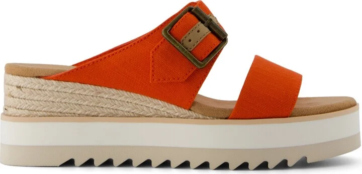 Diana Mule Buckle Wedge Sandal Flame Slubby Woven