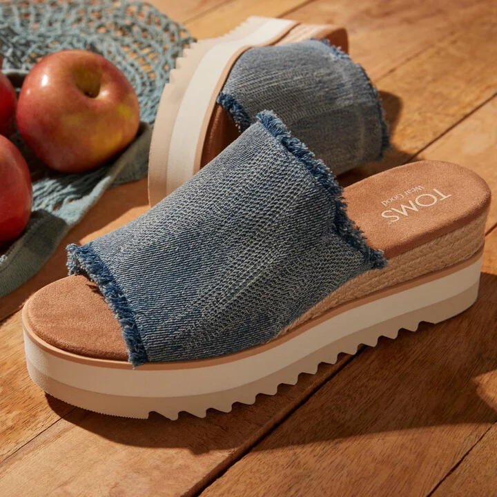 Diana Mule Wedge Sandal Dark Sky Textured Denim