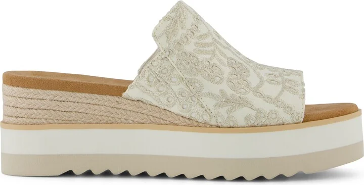 Diana Mule Wedge Sandal Egret Botanical Eyelet