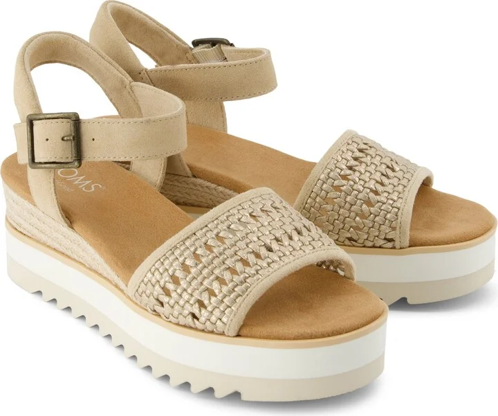 Diana Wedge Sandal Champagne Metallic Basket Weave - Image 3
