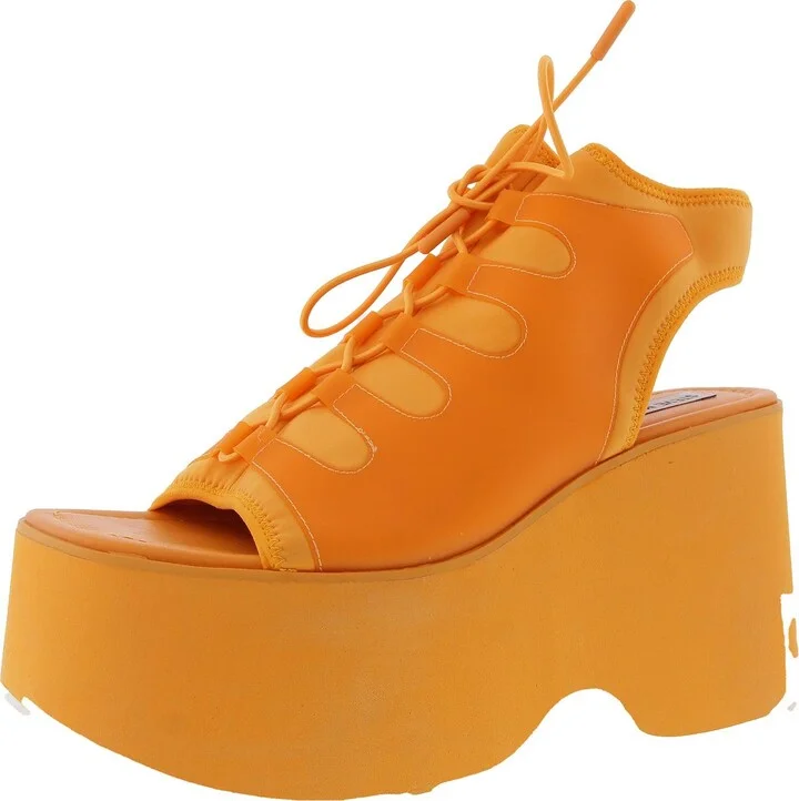 Diandra Womens Lace-Up Faux Leather Platform Heels