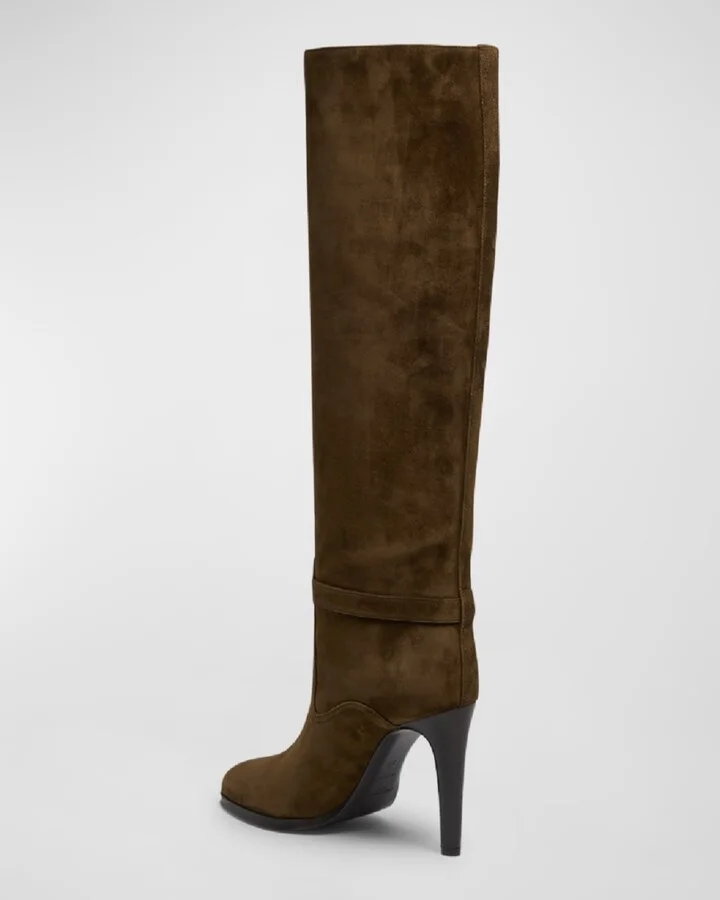 Diane Suede YSL Buckle Knee Boots - Image 5