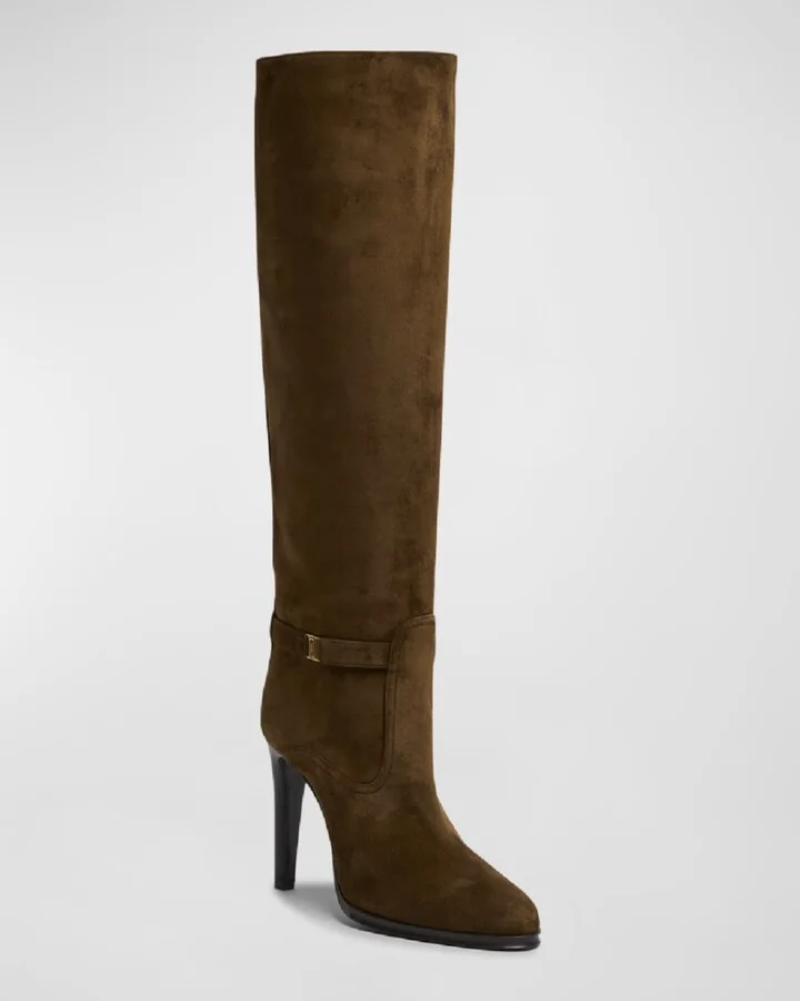 Diane Suede YSL Buckle Knee Boots - Image 6