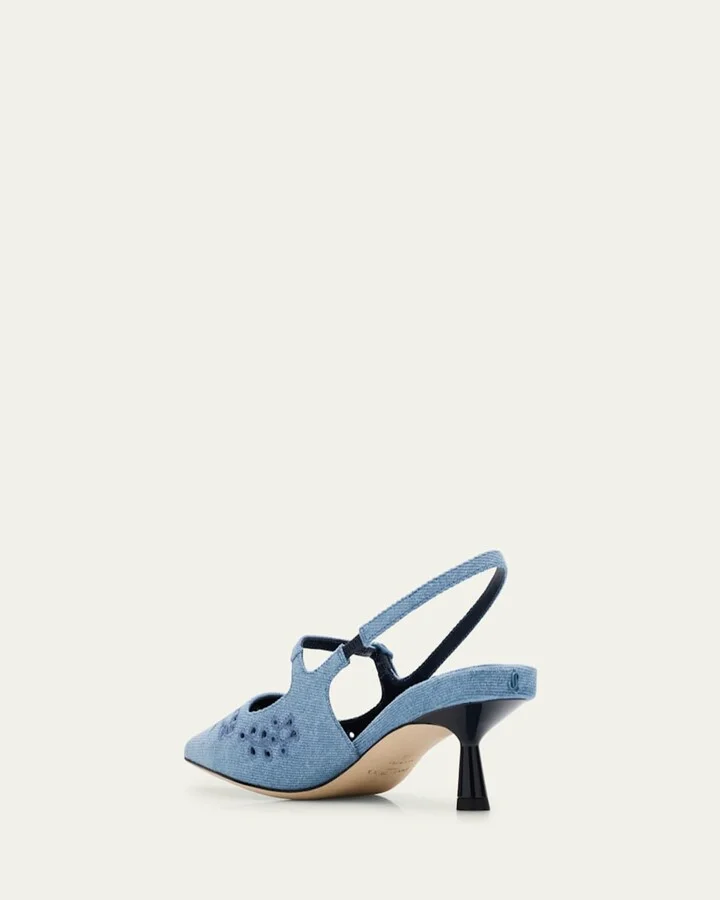 Didi 45 Embroidered Chambray Slingback Pumps - Image 3