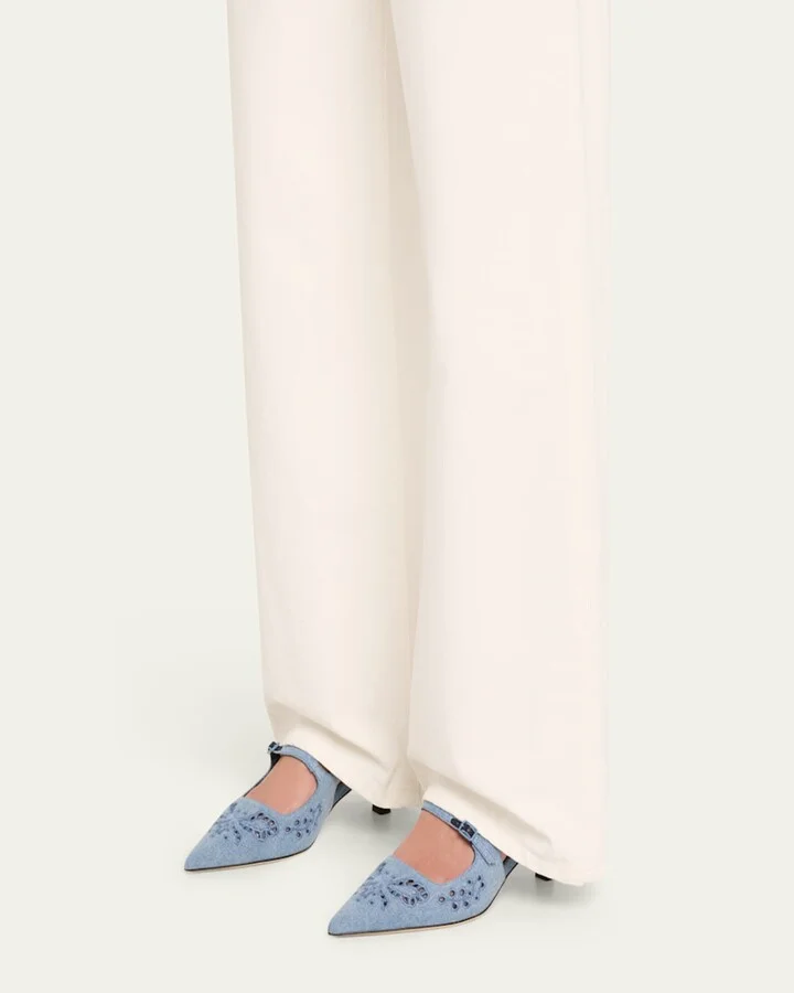 Didi 45 Embroidered Chambray Slingback Pumps - Image 4