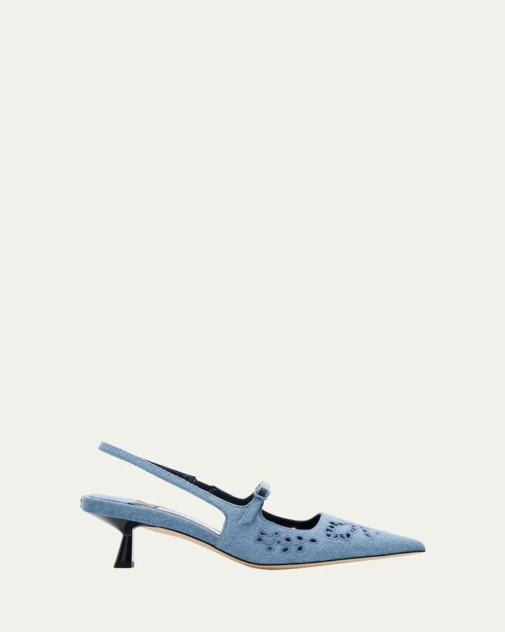 Didi 45 Embroidered Chambray Slingback Pumps