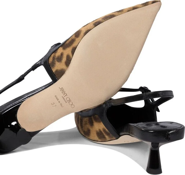 'Didi' Brown Slingback Pumps With Leopard Motif And Sculpted Heel In Leather Woman - Image 5