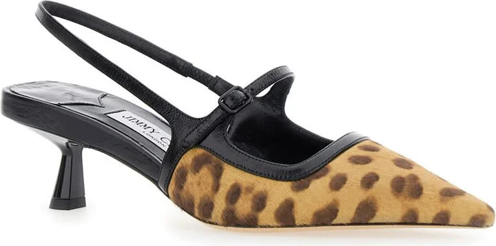 'Didi' Brown Slingback Pumps With Leopard Motif And Sculpted Heel In Leather Woman - Image 2
