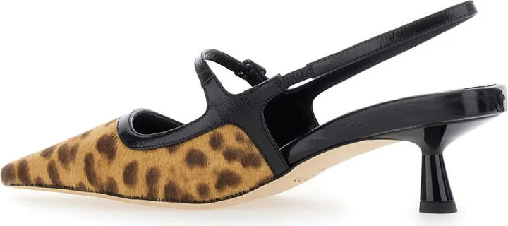 'Didi' Brown Slingback Pumps With Leopard Motif And Sculpted Heel In Leather Woman - Image 3