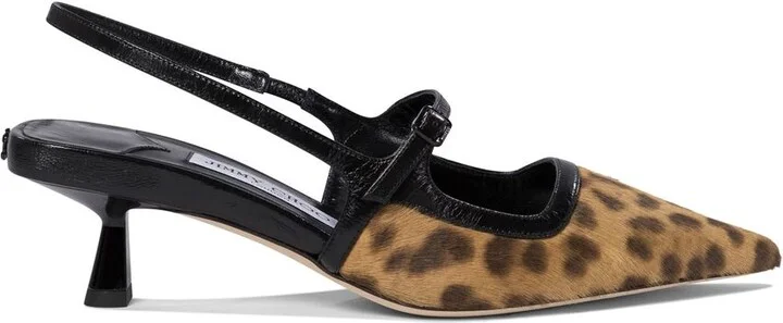 'Didi' Brown Slingback Pumps With Leopard Motif And Sculpted Heel In Leather Woman